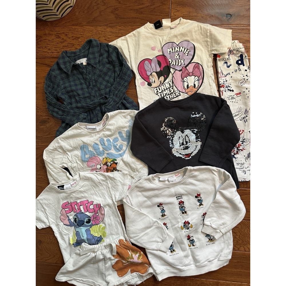 ZARA Girls Size 4 5 Clothing Lot 8 Pcs Disney Mickey Sequin Bluey Stitch Minnie